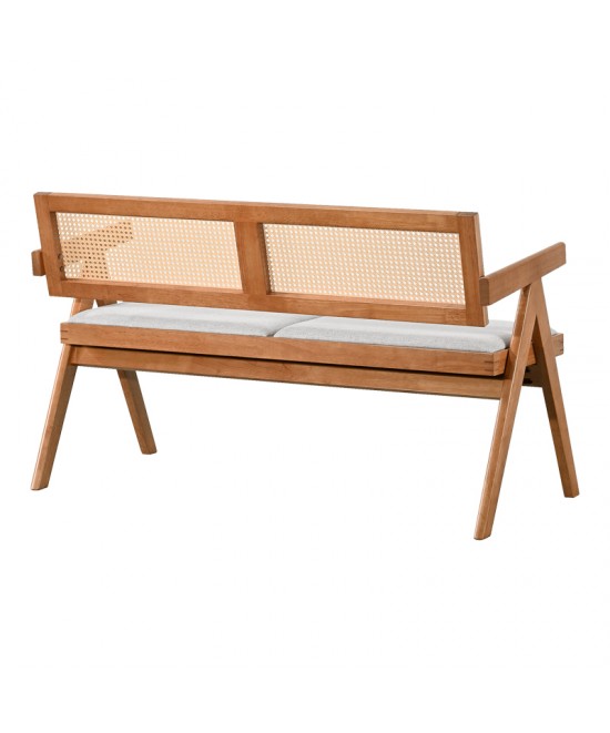 Καναπές Winslow pakoworld διθέσιος ξύλο rubberwood σε ανοιχτό καρυδί χρώμα-ύφασμα ανοιχτό γκρι 130x60x77.5εκ