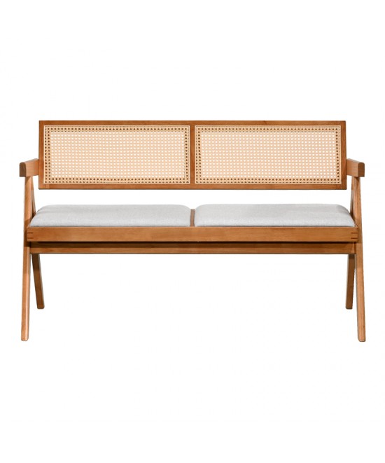 Καναπές Winslow pakoworld διθέσιος ξύλο rubberwood σε ανοιχτό καρυδί χρώμα-ύφασμα ανοιχτό γκρι 130x60x77.5εκ