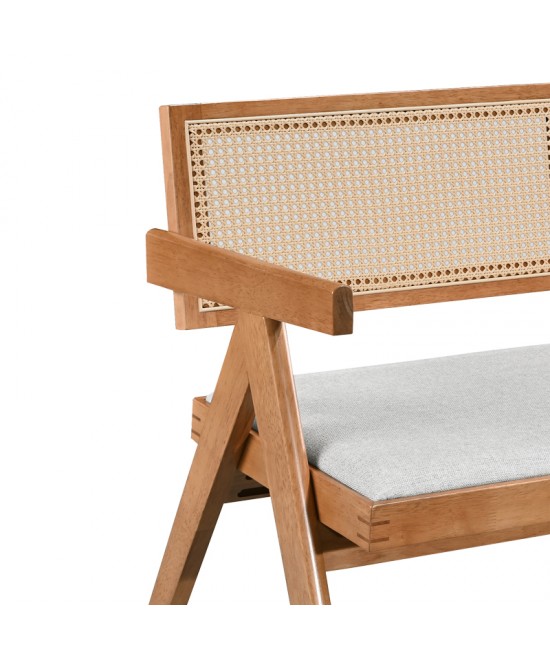 Καναπές Winslow pakoworld διθέσιος ξύλο rubberwood σε ανοιχτό καρυδί χρώμα-ύφασμα ανοιχτό γκρι 130x60x77.5εκ