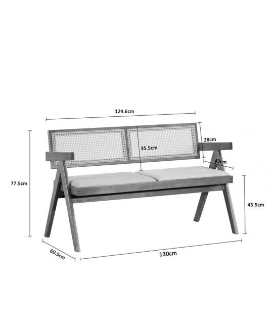 Καναπές Winslow pakoworld διθέσιος ξύλο rubberwood σε ανοιχτό καρυδί χρώμα-ύφασμα ανοιχτό γκρι 130x60x77.5εκ