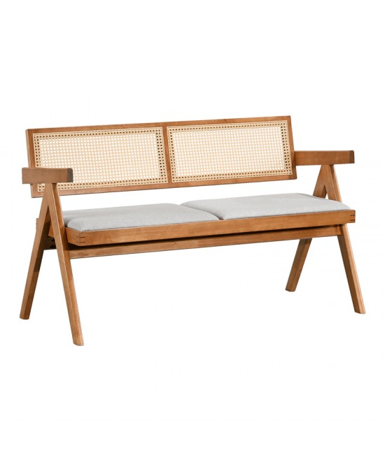 Καναπές Winslow pakoworld διθέσιος ξύλο rubberwood σε ανοιχτό καρυδί χρώμα-ύφασμα ανοιχτό γκρι 130x60x77.5εκ