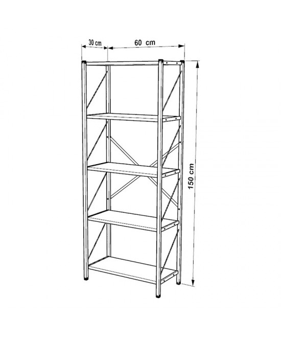 Βιβλιοθήκη Bimblem pakoworld καρυδί με μαύρο μέταλλο 60x30x150εκ