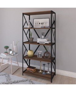 Βιβλιοθήκη Bimblem pakoworld καρυδί με μαύρο μέταλλο 60x30x150εκ