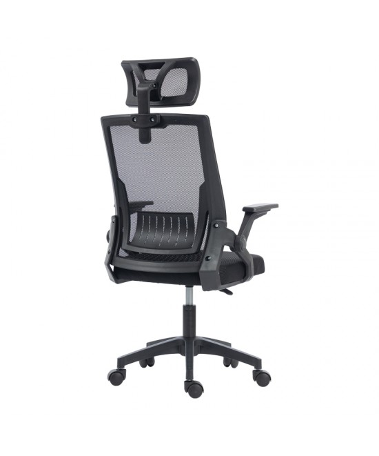 Καρέκλα γραφείου Plymot pakoworld mesh χρώμα μαύρο 48x58x112-122εκ