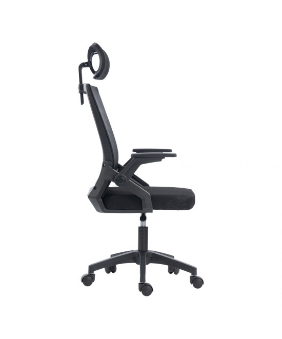 Καρέκλα γραφείου Plymot pakoworld mesh χρώμα μαύρο 48x58x112-122εκ