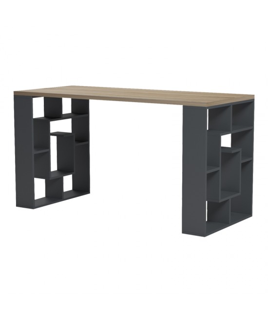 Γραφείο με ραφιέρα Labirent pakoworld ανθρακί-sonoma 140x60x75εκ Γραφείο με ραφιέρα Labirent pakoworld ανθρακί-sonoma 140x60x75εκ