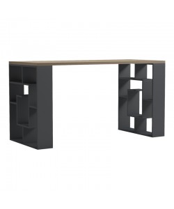 Γραφείο με ραφιέρα Labirent  pakoworld ανθρακί-sonoma 140x60x75εκ