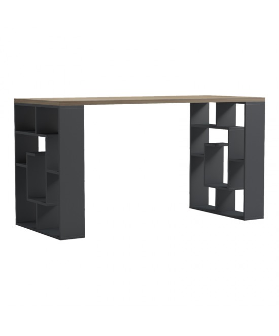 Γραφείο με ραφιέρα Labirent pakoworld ανθρακί-sonoma 140x60x75εκ Γραφείο με ραφιέρα Labirent pakoworld ανθρακί-sonoma 140x60x75εκ