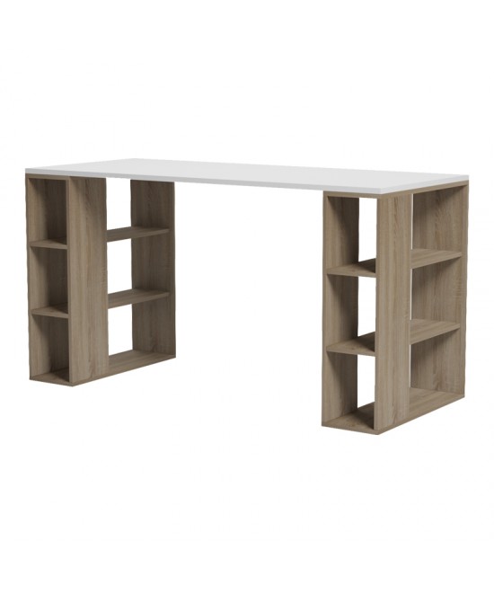 Γραφείο με ραφιέρα  Colmar pakoworld sonoma-λευκό 140x60x75εκ