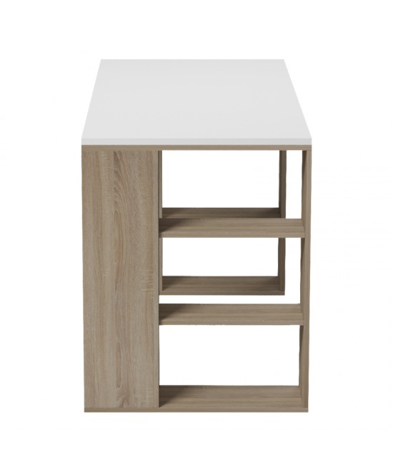 Γραφείο με ραφιέρα  Colmar pakoworld sonoma-λευκό 140x60x75εκ