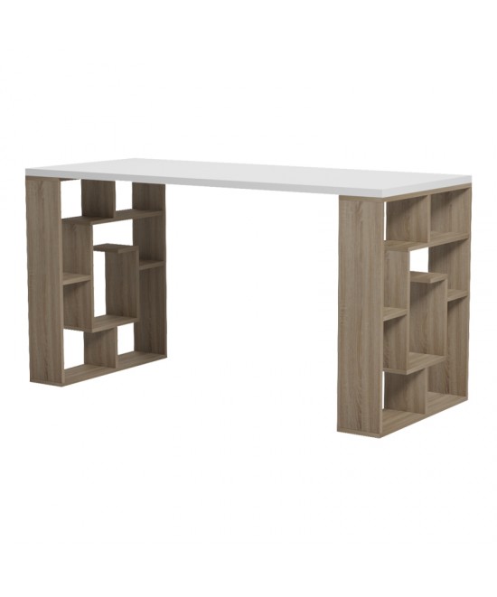 Γραφείο με ραφιέρα Labirent pakoworld sonoma-λευκό 140x60x75εκ