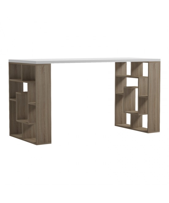 Γραφείο με ραφιέρα Labirent pakoworld sonoma-λευκό 140x60x75εκ