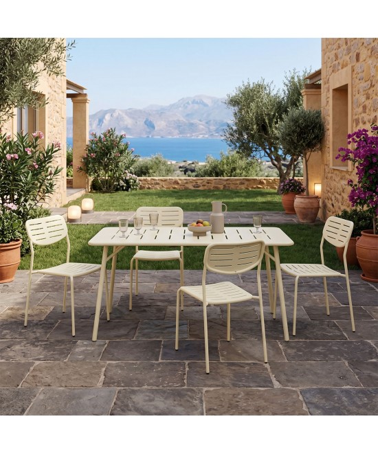 Τραπεζαρία Moraja Deraby Ι pakoworld σετ 5τεμ κρεμ μέταλλο 140x80x72εκ Τραπεζαρία Moraja Deraby Ι pakoworld σετ 5τεμ κρεμ μέταλλο 140x80x72εκ