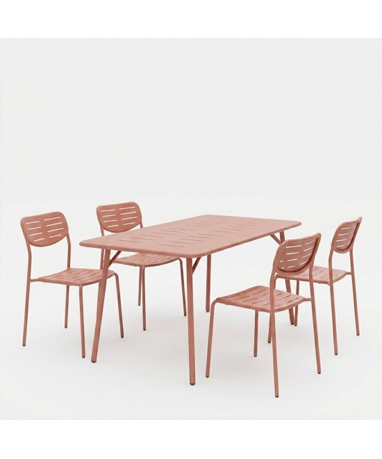 Τραπεζαρία Moraja Deraby Ι pakoworld σετ 5τεμ terracotta μέταλλο 140x80x72εκ