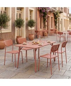 Τραπεζαρία Moraja Deraby Ι pakoworld σετ 5τεμ terracotta μέταλλο 140x80x72εκ