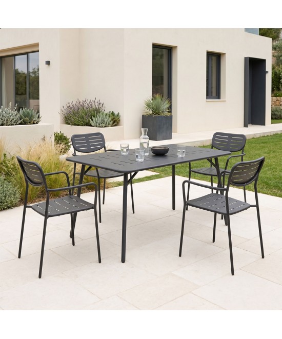 Τραπεζαρία Moraja Deraby pakoworld σετ 5τεμ μαύρο μέταλλο 140x80x72εκ