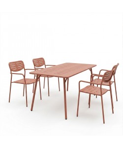 Τραπεζαρία Moraja Deraby pakoworld σετ 5τεμ terracotta μέταλλο 140x80x72εκ