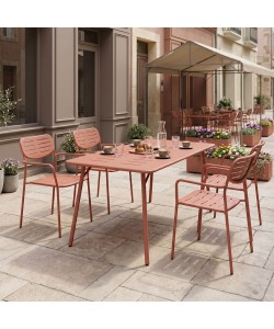 Τραπεζαρία Moraja Deraby pakoworld σετ 5τεμ terracotta μέταλλο 140x80x72εκ