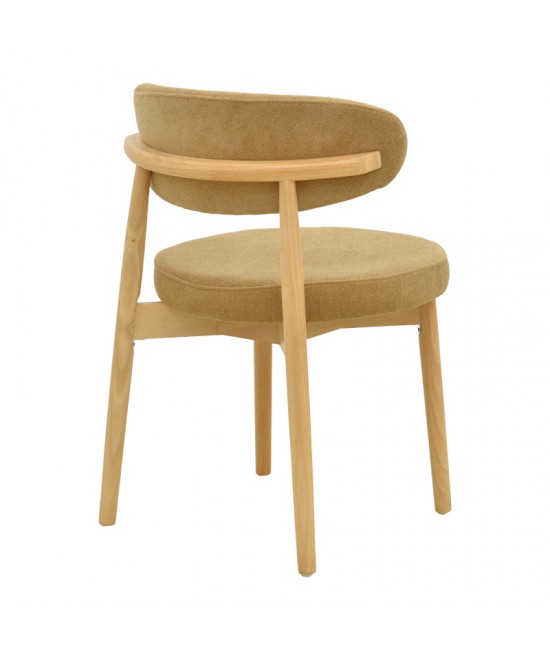 Καρέκλα Luben pakoworld ύφασμα καφέ - rubberwood σε φυσική απόχρωση 53x54x79εκ