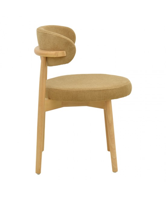 Καρέκλα Luben pakoworld ύφασμα καφέ - rubberwood σε φυσική απόχρωση 53x54x79εκ