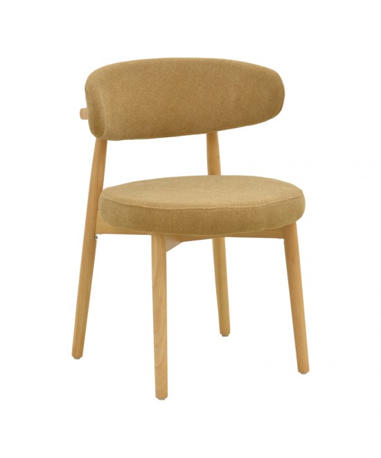 Καρέκλα Luben pakoworld ύφασμα καφέ - rubberwood σε φυσική απόχρωση 53x54x79εκ