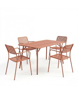 Τραπεζαρία Moraja Federal pakoworld σετ 5τεμ terracotta μέταλλο 140x80x72εκ