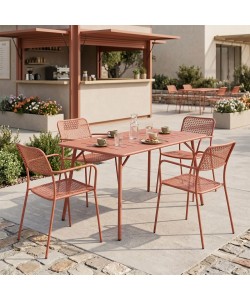 Τραπεζαρία Moraja Federal pakoworld σετ 5τεμ terracotta μέταλλο 140x80x72εκ