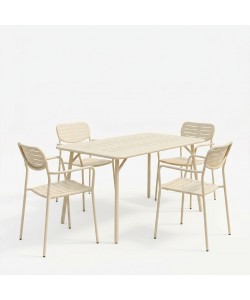 Τραπεζαρία Moraja Deraby pakoworld σετ 5τεμ κρεμ μέταλλο 140x80x72εκ