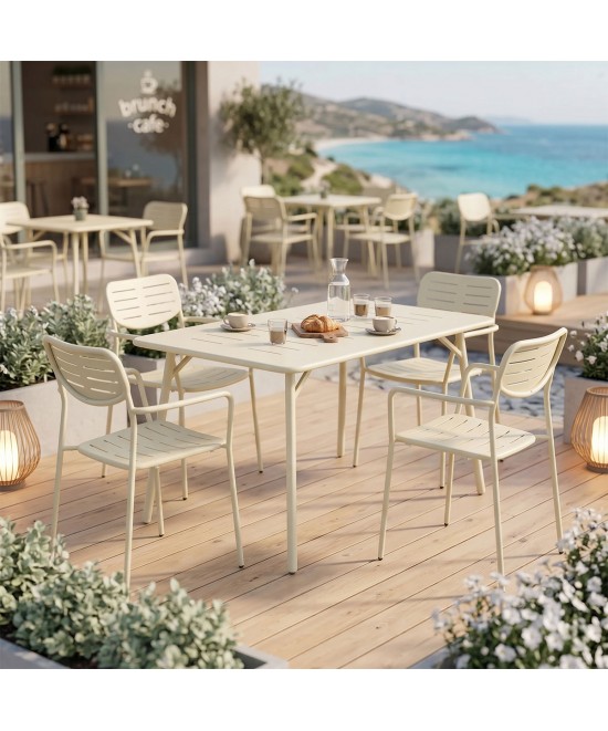 Τραπεζαρία Moraja Deraby pakoworld σετ 5τεμ κρεμ μέταλλο 140x80x72εκ