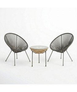 Σαλόνι Εξωτερικού Χώρου Acapulco pakoworld  Σετ 3τεμ μαύρο μέταλλο με pe rattan σε φυσική απόχρωση Φ50x52εκ
