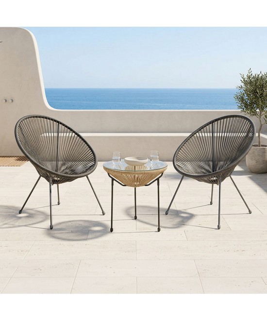 Σαλόνι Εξωτερικού Χώρου Acapulco pakoworld  Σετ 3τεμ μαύρο μέταλλο με pe rattan σε φυσική απόχρωση Φ50x52εκ