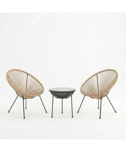 Σαλόνι Εξωτερικού Χώρου Acapulco pakoworld  Σετ 3τεμ pe rattan σε φυσική απόχρωση με μαύρο μέταλλο Φ50x52εκ