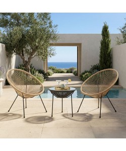 Σαλόνι Εξωτερικού Χώρου Acapulco pakoworld  Σετ 3τεμ pe rattan σε φυσική απόχρωση με μαύρο μέταλλο Φ50x52εκ