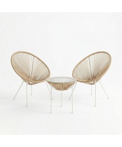 Σαλόνι Εξωτερικού Χώρου Acapulco pakoworld  Σετ 3τεμ μέταλλο λευκό με pe rattan σε φυσική απόχρωση Φ50x52εκ