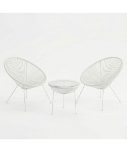 Σαλόνι Εξωτερικού Χώρου Acapulco pakoworld Σετ 3τεμ λευκό μέταλλο με pe rattan Φ50x52εκ