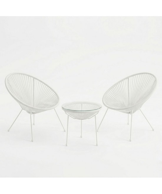 Σαλόνι Εξωτερικού Χώρου Acapulco pakoworld Σετ 3τεμ λευκό μέταλλο με pe rattan Φ50x52εκ