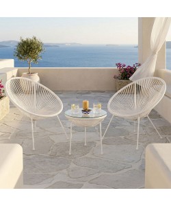 Σαλόνι Εξωτερικού Χώρου Acapulco pakoworld Σετ 3τεμ λευκό μέταλλο με pe rattan Φ50x52εκ