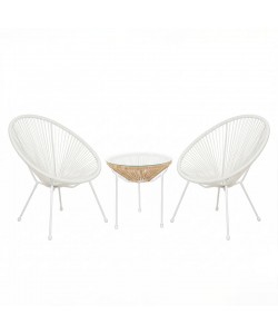 Σαλόνι Εξωτερικού Χώρου Acapulco pakoworld  Σετ 3τεμ λευκό μέταλλο με pe rattan σε φυσική απόχρωση Φ50x52εκ