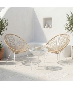 Σαλόνι Εξωτερικού Χώρου Acapulco pakoworld  Σετ 3τεμ pe rattan σε φυσική απόχρωση με λευκό μέταλλο Φ50x52εκ