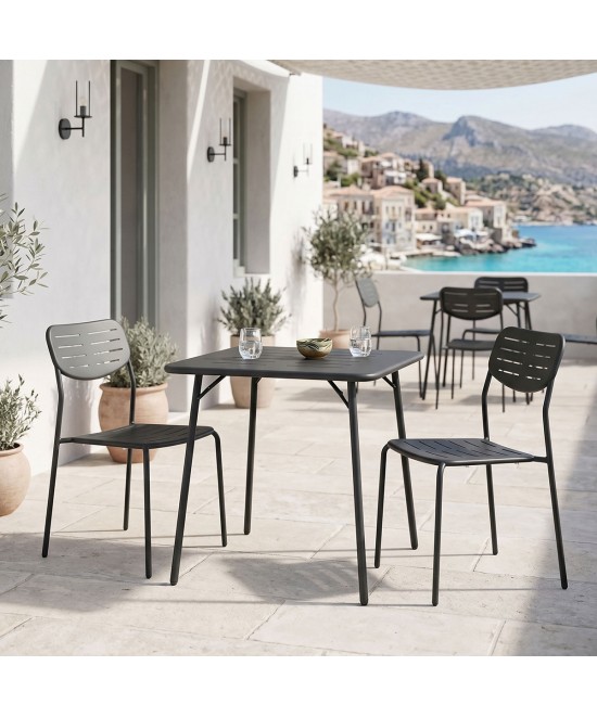 Τραπεζαρία Moraja Deraby I pakoworld σετ 3τεμ μαύρο μέταλλο 70x70x73εκ