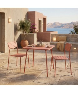 Τραπεζαρία Moraja Deraby I pakoworld σετ 3τεμ terracotta μέταλλο 70x70x73εκ