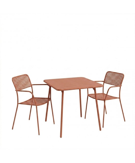 Τραπεζαρία Moraja Federal pakoworld σετ 3τεμ terracotta μέταλλο 70x70x73εκ