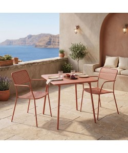 Τραπεζαρία Moraja Federal pakoworld σετ 3τεμ terracotta μέταλλο 70x70x73εκ