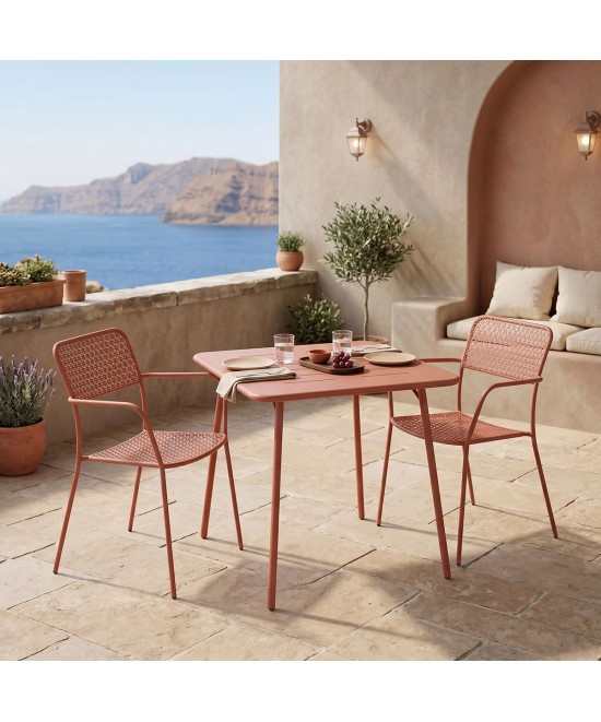 Τραπεζαρία Moraja Federal pakoworld σετ 3τεμ terracotta μέταλλο 70x70x73εκ