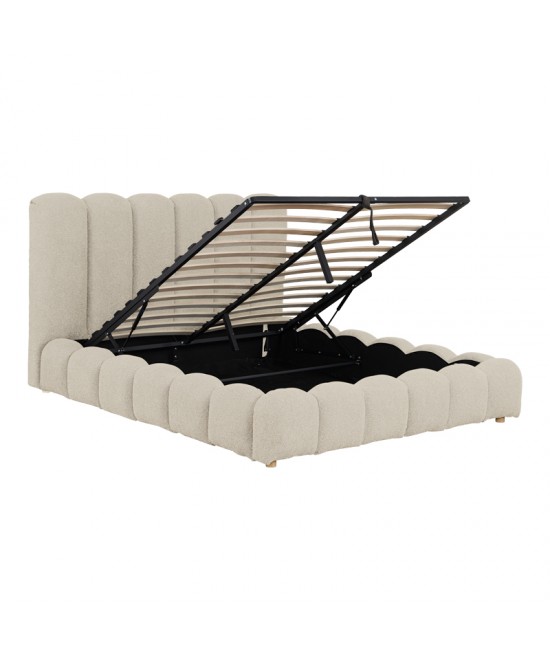 Κρεβάτι Nuvem pakoworld μπουκλέ υφασμα μπεζ με αποθηκευτικό χώρο 160x200εκ