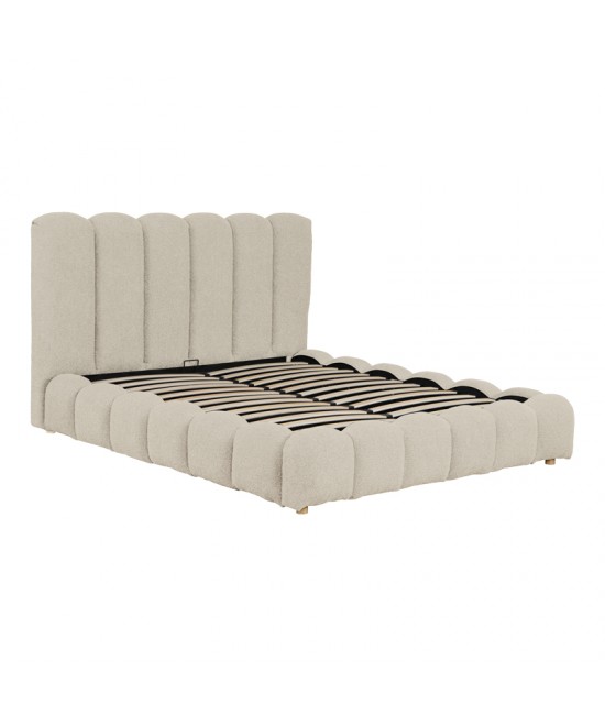 Κρεβάτι Nuvem pakoworld μπουκλέ υφασμα μπεζ με αποθηκευτικό χώρο 160x200εκ