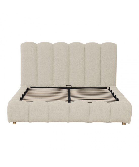 Κρεβάτι Nuvem pakoworld μπουκλέ υφασμα μπεζ με αποθηκευτικό χώρο 160x200εκ