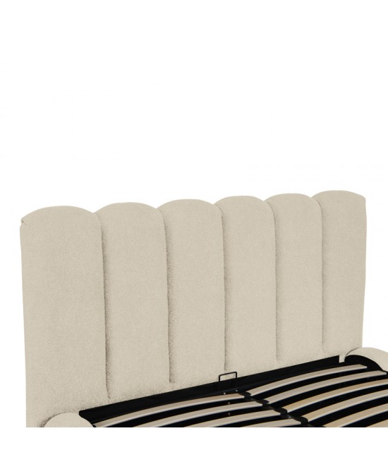 Κρεβάτι Nuvem pakoworld μπουκλέ υφασμα μπεζ με αποθηκευτικό χώρο 160x200εκ