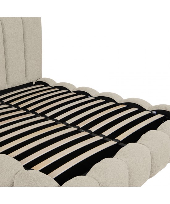 Κρεβάτι Nuvem pakoworld μπουκλέ υφασμα μπεζ με αποθηκευτικό χώρο 160x200εκ