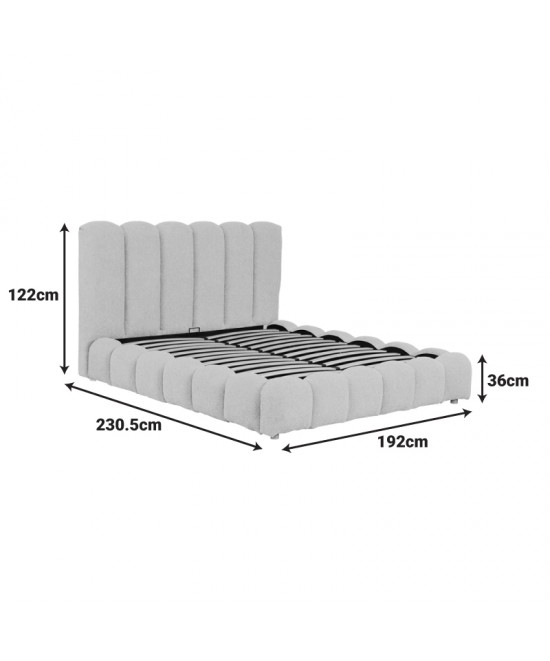 Κρεβάτι Nuvem pakoworld μπουκλέ υφασμα μπεζ με αποθηκευτικό χώρο 160x200εκ